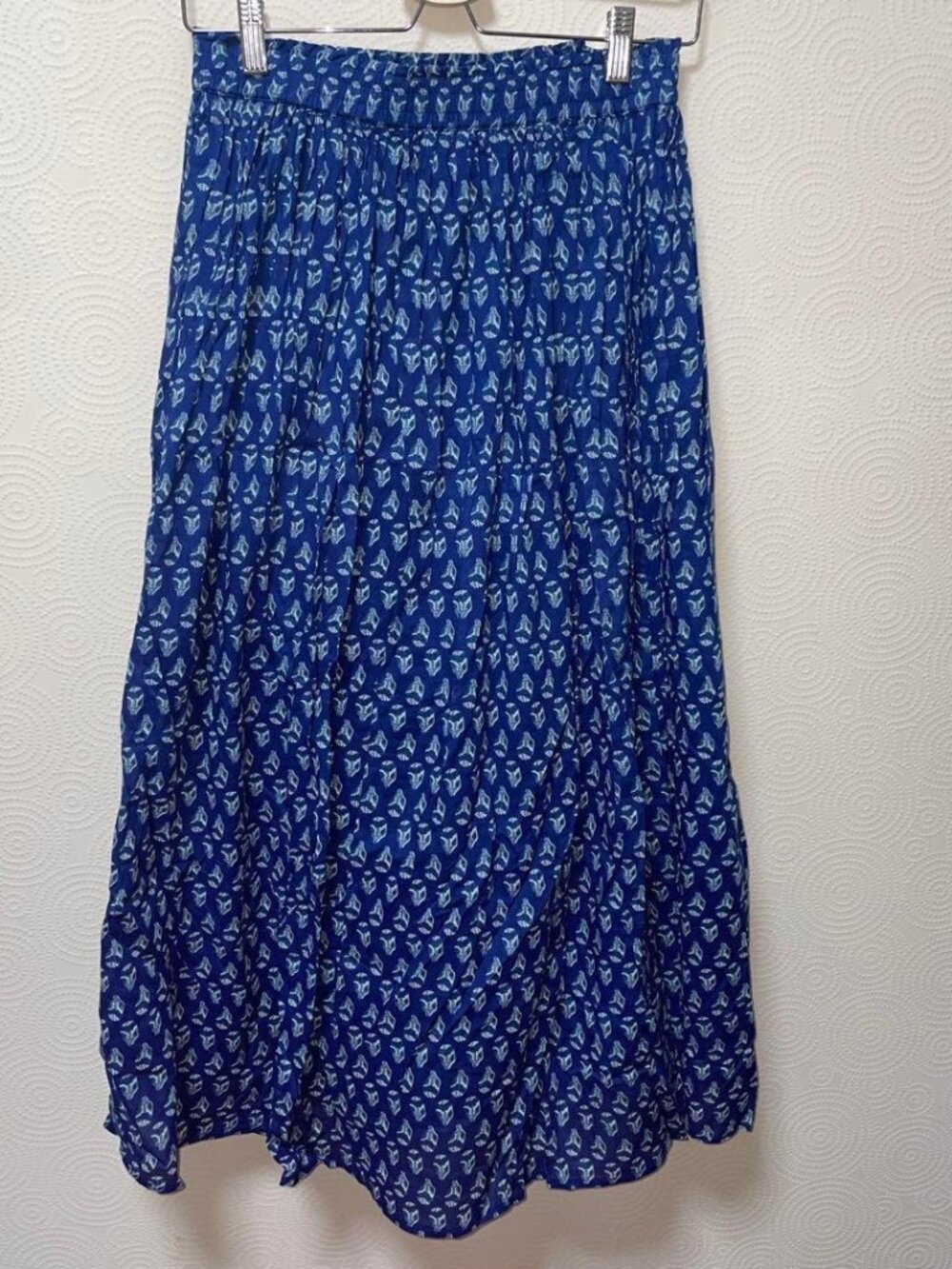 Dagila Blue Floral Long Skirt Elastic Waist